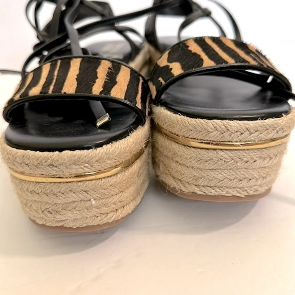 Bleecker & Bond Odette Tiger Calf Hair Espadrille Wedge Sandals 6 New